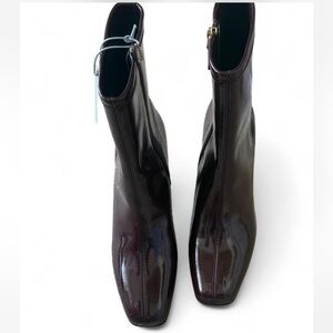 AEROSOLES Burgundy Leather Ankle Booties with Gold Accent